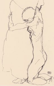 Kneeling, Embracing a Standing Woman by Egon Schiele